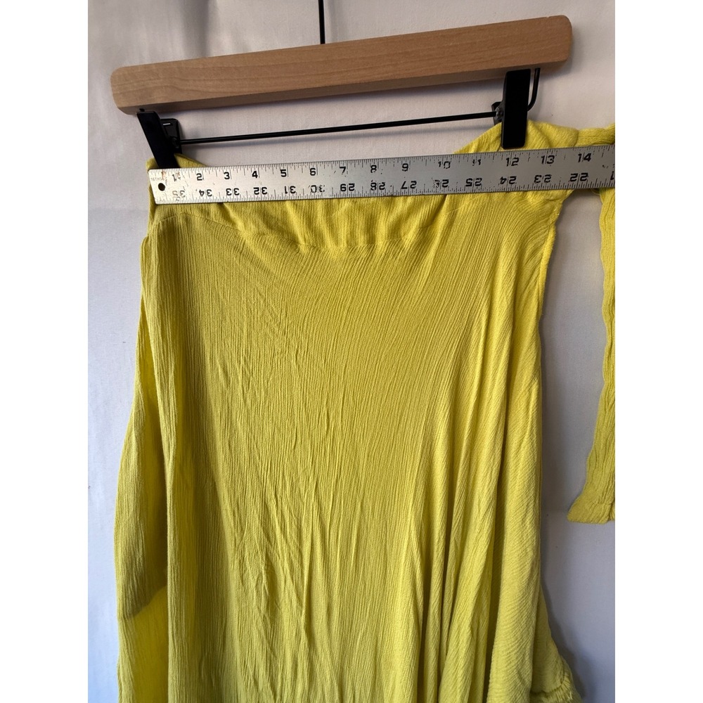Free People Chartreuse Yellow Ruffle Wrap Maxi Skirt Boho Gauze XS - Picture 4 of 7
